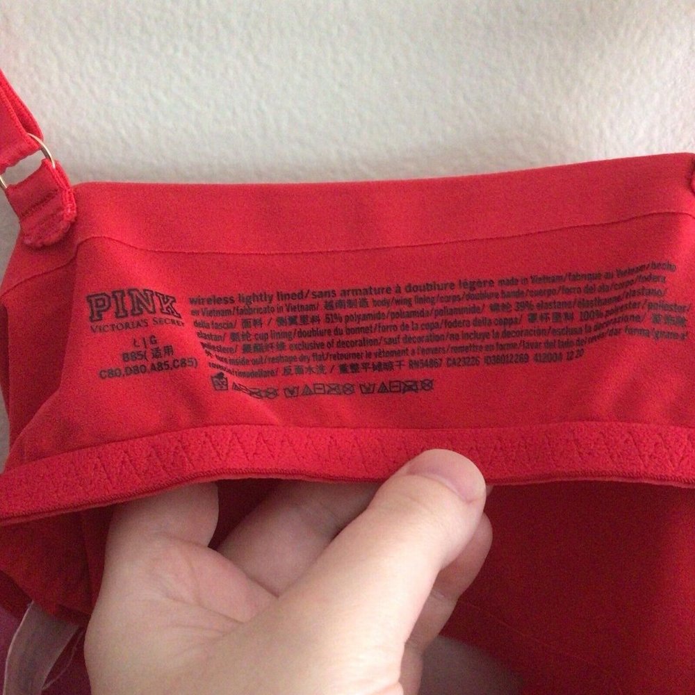 PINK Victoria's Secret Women's Sz L Red Pullover Wireless Lightly Lined Bra - Picture 3 of 4